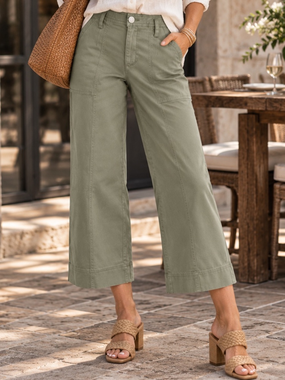 NWT Wit & Wisdom Skyrise Crop Wide Leg Utility Pants Green 10
